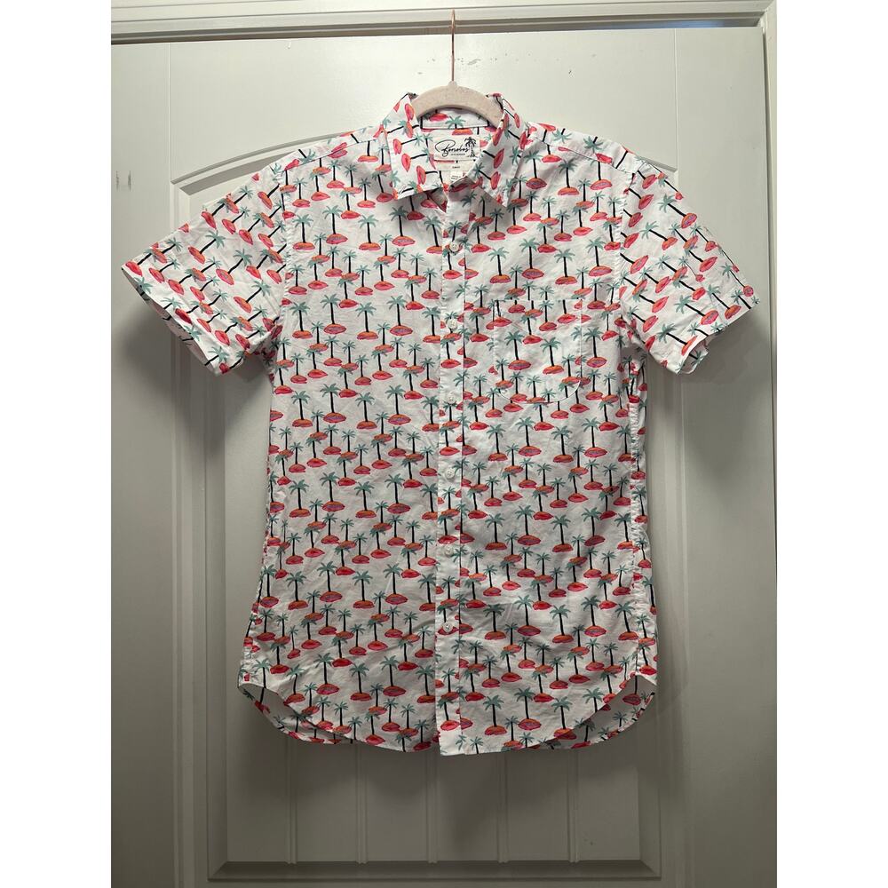 Bonobos Men’s Slim Fit Palm Tree Button-up Short Sleeve Shirt Size S White Green
